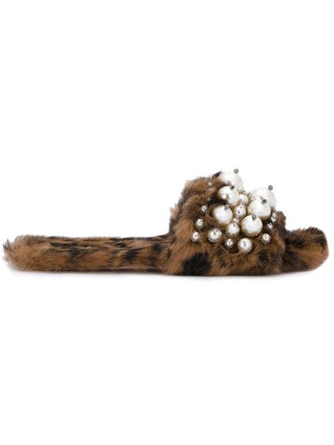 replica miu miu leopard print fur pearl slides|Authentic Miu Miu Leopard Print Fur Embellished .